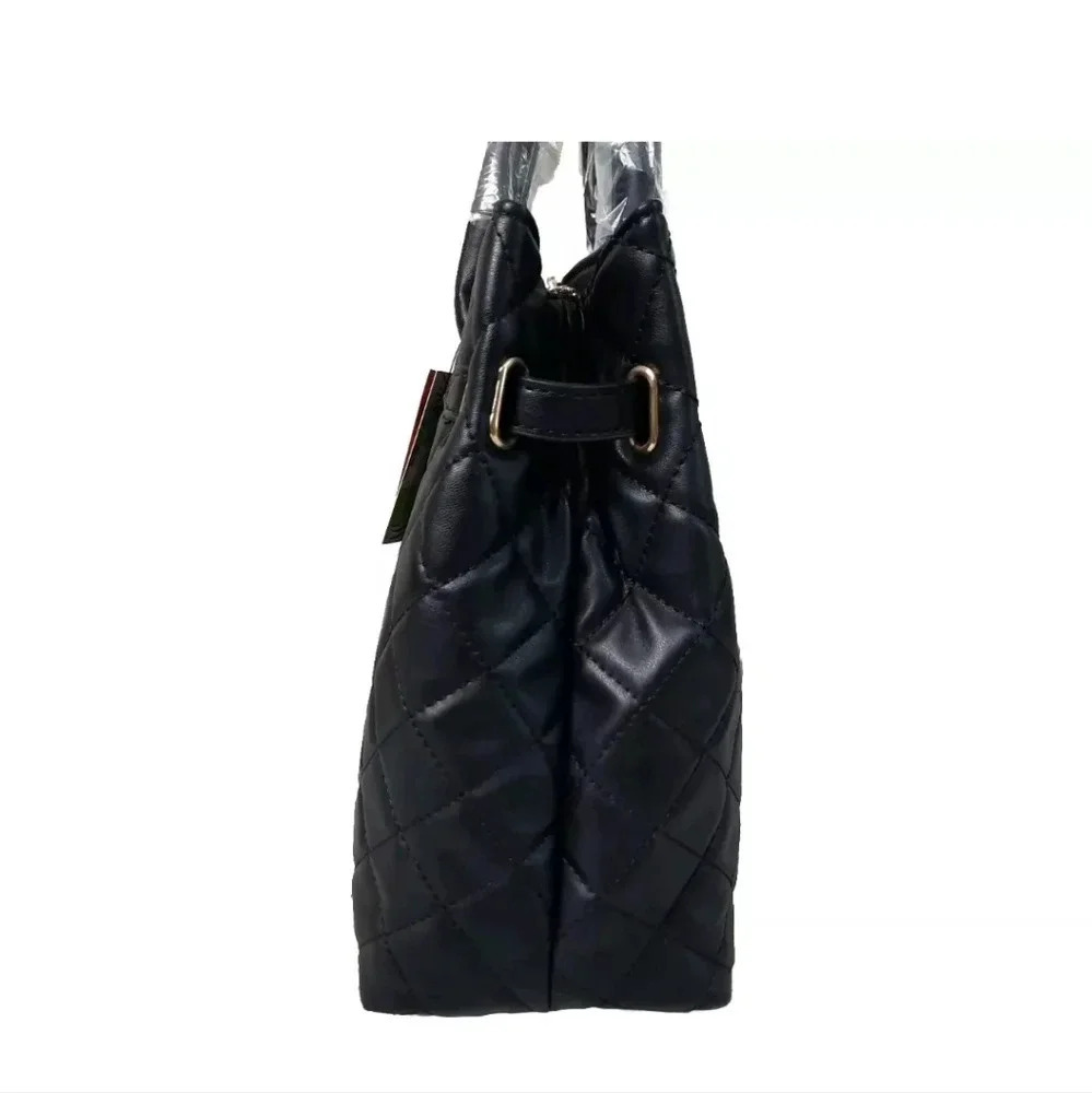 NWT Badgley Mischka Big Quilted Black Diamond Pattern Tote Bag With Front Lock - Picture 5 of 13